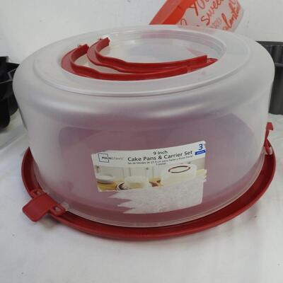 Baking Pan Lot: Metal Cake Mold Pan, Cookie Containers, Bundt Pan, Cake Carrier