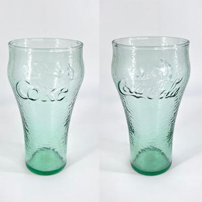 COCA-COLA ~ Vintage 64oz Green Pebble Glass Lipped Pitcher & Drinking Glass