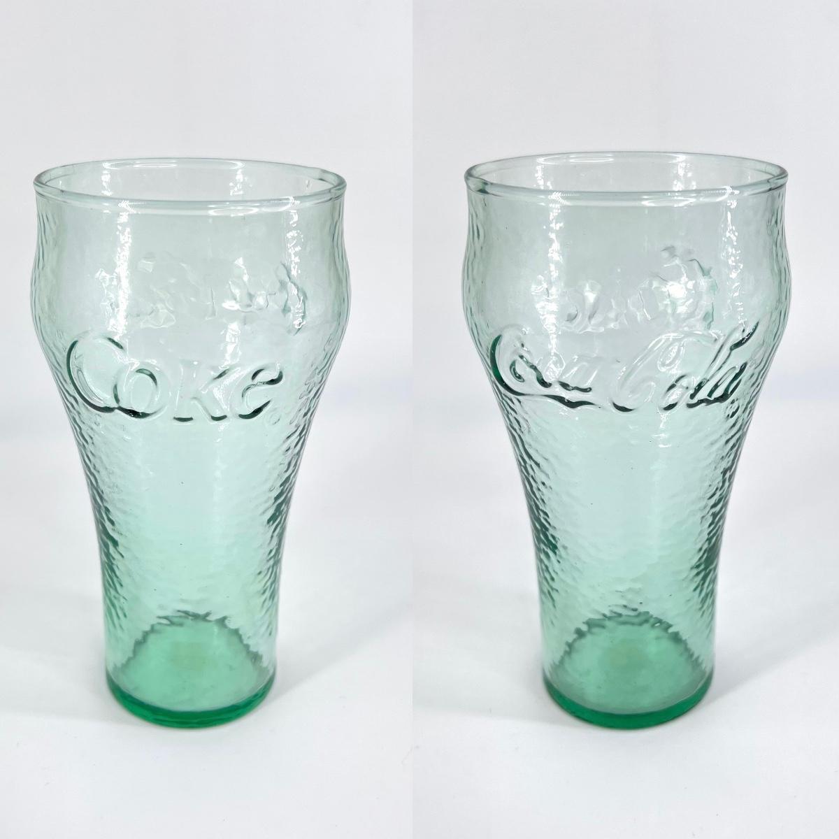 Coca Cola ~ Vintage 64oz Green Pebble Glass Lipped Pitcher And Drinking Glass 3301