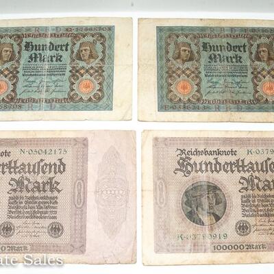 4 EARLY 1900s GERMAN MARK BANK NOTES