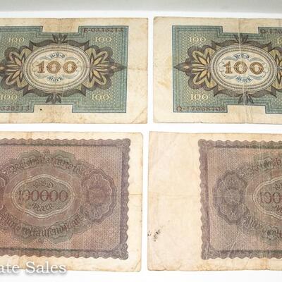 4 EARLY 1900s GERMAN MARK BANK NOTES