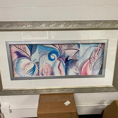 Signed Large Abstract Framed Artwork in Shadow box type frame