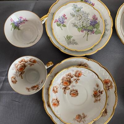 Set of 3 Mitterteich Bavaria Germany Floral China Trio (Cup, Saucer, Plate) and 3 extra plates,