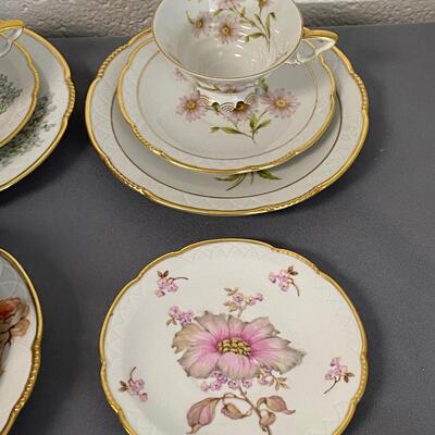 Set of 3 Mitterteich Bavaria Germany Floral China Trio (Cup, Saucer, Plate) and 3 extra plates,