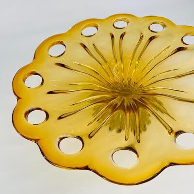 Vintage Glass Amber Cake / Dessert Plate