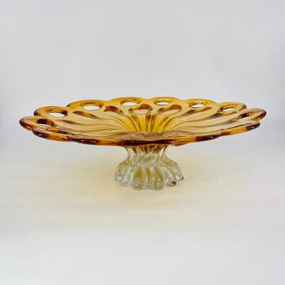 Vintage Glass Amber Cake / Dessert Plate