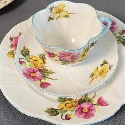 Set of 4 Cups, Saucers & Plates, Old Royal Bone China, Grosvenor China, & Shelley China,