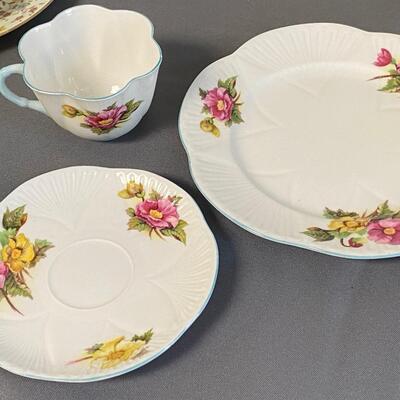 Set of 4 Cups, Saucers & Plates, Old Royal Bone China, Grosvenor China, & Shelley China,