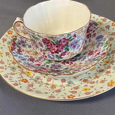 Set of 4 Cups, Saucers & Plates, Old Royal Bone China, Grosvenor China, & Shelley China,