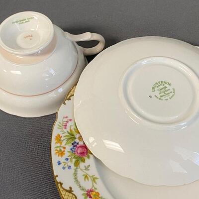 Set of 4 Cups, Saucers & Plates, Old Royal Bone China, Grosvenor China, & Shelley China,