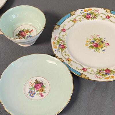 Set of 4 Cups, Saucers & Plates, Old Royal Bone China, Grosvenor China, & Shelley China,