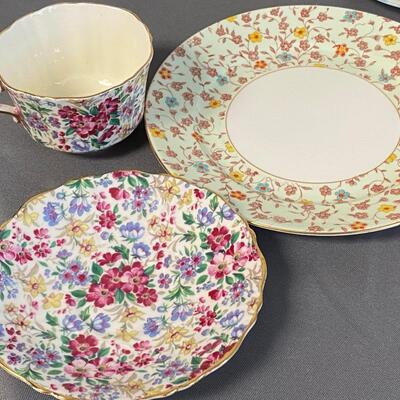 Set of 4 Cups, Saucers & Plates, Old Royal Bone China, Grosvenor China, & Shelley China,