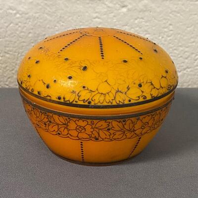 Orange and Black Glass Powder Puff Cosmetic Bowl with Lid