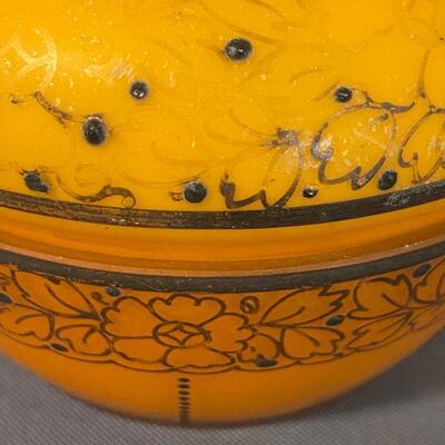 Orange and Black Glass Powder Puff Cosmetic Bowl with Lid