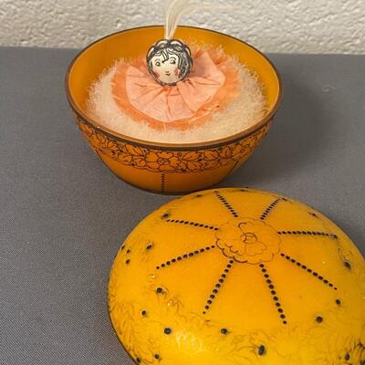 Orange and Black Glass Powder Puff Cosmetic Bowl with Lid