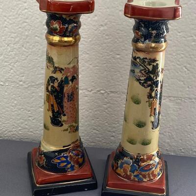 Ceramic Candlesticks in Chinese Motif