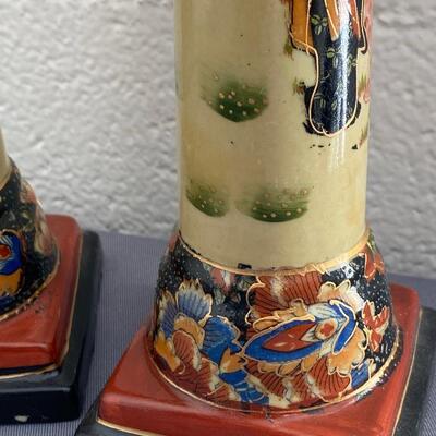 Ceramic Candlesticks in Chinese Motif