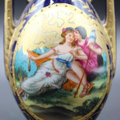 Antique Vintage Porcelain Bud Vase Romantic Couple Scene