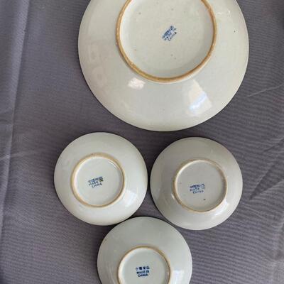 Chinese Cobalt Blue Koi Decorated Bowls