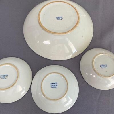 Chinese Cobalt Blue Koi Decorated Bowls