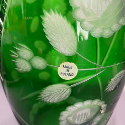 Emerald Green Cut to Clear Glass Vase