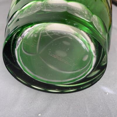 Emerald Green Cut to Clear Glass Vase