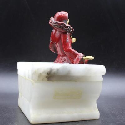 Antique Royal Harlequin Figurine Statuette Marble Trinket Box