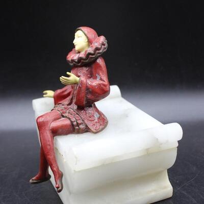 Antique Royal Harlequin Figurine Statuette Marble Trinket Box