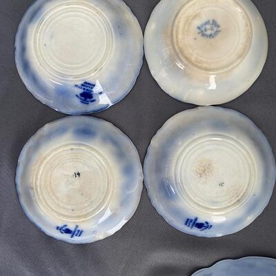 Lot of 6 Antique Flow Blue China