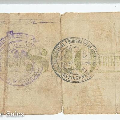 8 - MIXED BANK NOTE LOT - INCLUDING a 1913 TESORERIA GENERAL DEL ESTADO VEINTE PESO NOTE