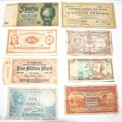 8 - MIXED BANK NOTE LOT - INCLUDING a 1913 TESORERIA GENERAL DEL ESTADO VEINTE PESO NOTE