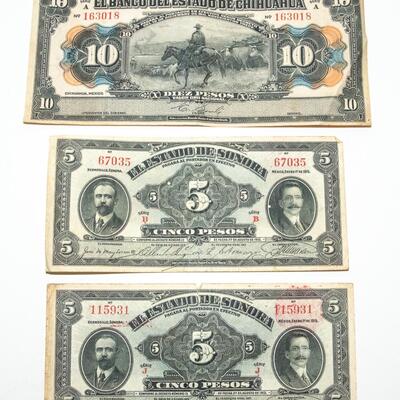 3 - EARLY 1900s MEXICAN PESO BANK NOTES