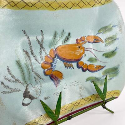 Painted Crawfish Stoneware Plate & Ceramic Crawfish