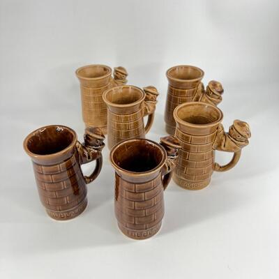 THE BLACK MONK ~ Six (6) Brown Glazed Ceramic Coffee Mugs