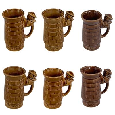 THE BLACK MONK ~ Six (6) Brown Glazed Ceramic Coffee Mugs