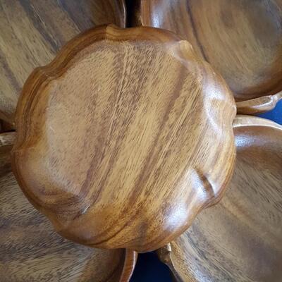 Wood Salad Bowls w Serving spoon and fork Tiki Mid Century