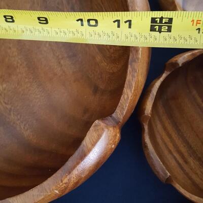 Wood Salad Bowls w Serving spoon and fork Tiki Mid Century