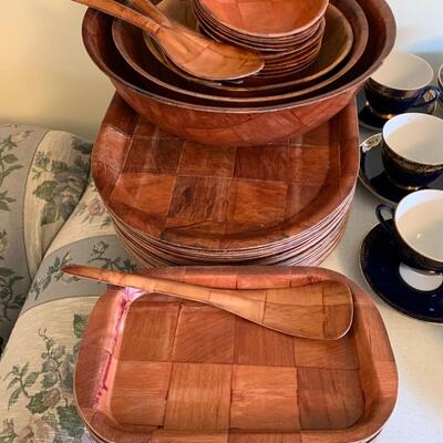 Large Lot MCM Woodware Plates Bowls Utensils