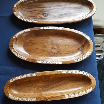 3 wood trays with Mother of pearl  inlay