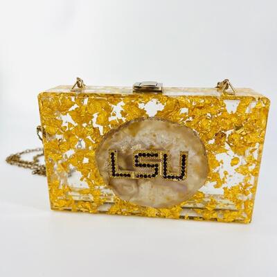 LSU Acrylic Gold Flake Purse With Removable Chain