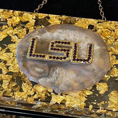 LSU Acrylic Gold Flake Purse With Removable Chain