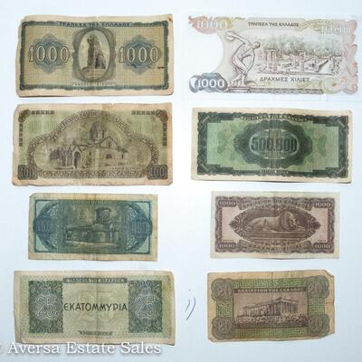 8 - GREEK BANK NOTES - VARIOUS DENOMINATIONS AND DATES