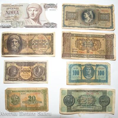 8 - GREEK BANK NOTES - VARIOUS DENOMINATIONS AND DATES