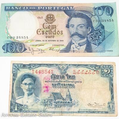 8 - BANK NOTE MIX:  PORTUGAL - JAMAICA - BOLIVIA - SINGAPORE - MALAYSIA - MORE!