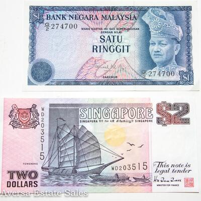 8 - BANK NOTE MIX:  PORTUGAL - JAMAICA - BOLIVIA - SINGAPORE - MALAYSIA - MORE!