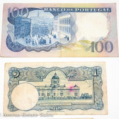 8 - BANK NOTE MIX:  PORTUGAL - JAMAICA - BOLIVIA - SINGAPORE - MALAYSIA - MORE!