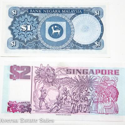 8 - BANK NOTE MIX:  PORTUGAL - JAMAICA - BOLIVIA - SINGAPORE - MALAYSIA - MORE!