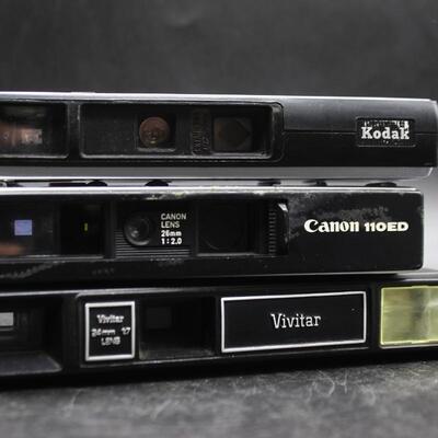 Vintage Lot of Pocket Cameras Canon, Vivitar, & Kodak