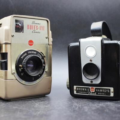 Pair of Vintage Kodak Cameras Brownie Bull's Eye Camera & Brownie Hawkeye Hash Model