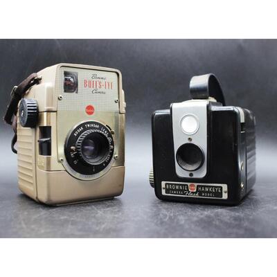Pair of Vintage Kodak Cameras Brownie Bull's Eye Camera & Brownie Hawkeye Hash Model